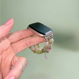 Simple Jade and Pink Beaded Apple Watch Band